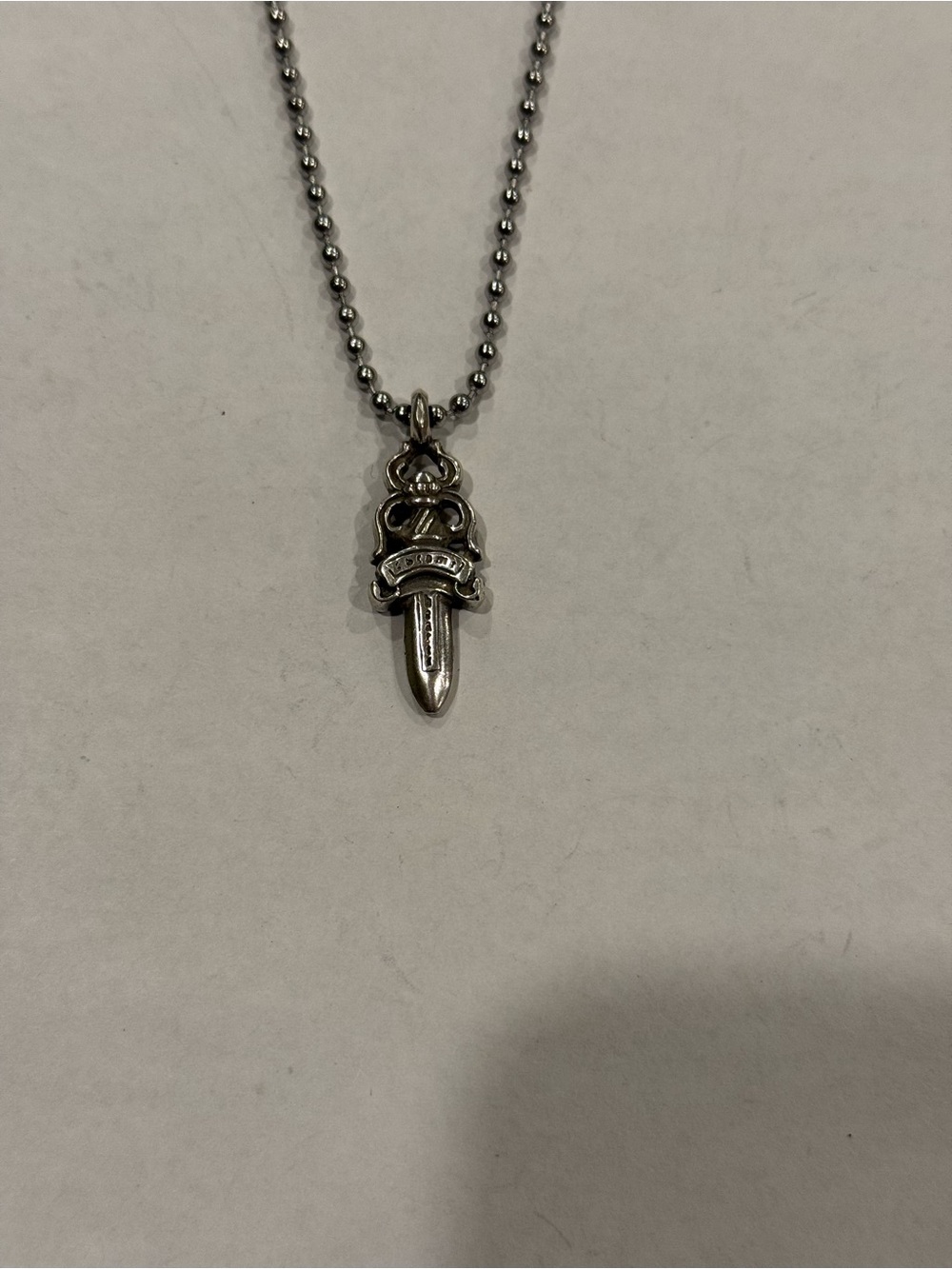 Chrome Hearts Dagger Pendant Silver Ball Chain Necklace Sterling .925